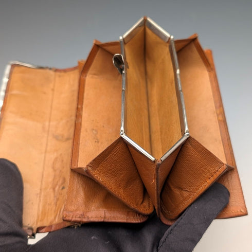 1900年頃 英国アンティーク 純銀装飾 小型革財布 小銭入れ Edward Langridge